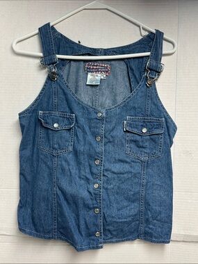 Vintage Ivon Clay Denim Snap Button-Front Tank Top - Blue Size M